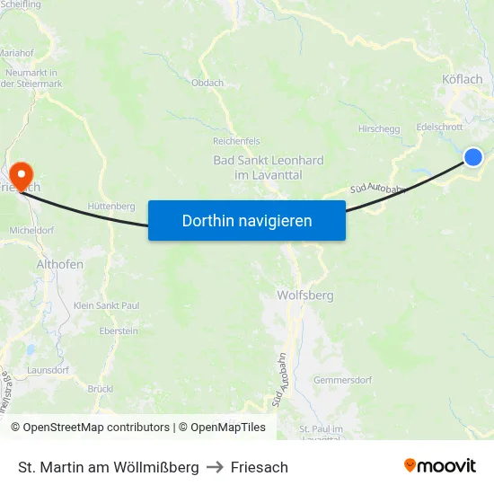 St. Martin am Wöllmißberg to Friesach map