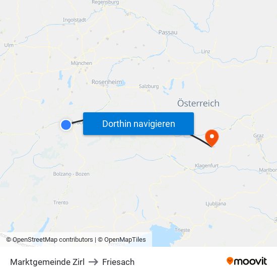 Marktgemeinde Zirl to Friesach map