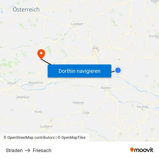 Straden to Friesach map