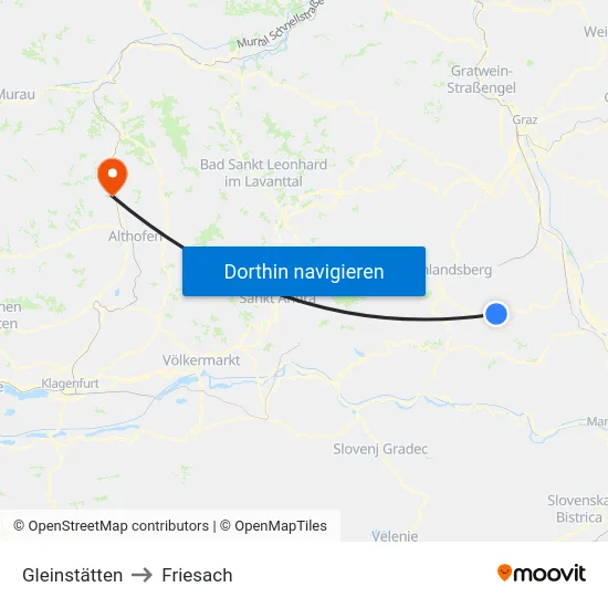 Gleinstätten to Friesach map