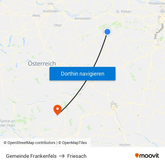 Gemeinde Frankenfels to Friesach map