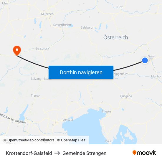 Krottendorf-Gaisfeld to Gemeinde Strengen map