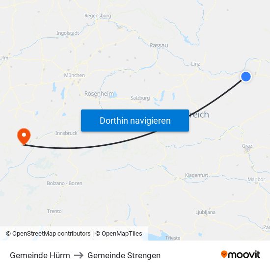 Gemeinde Hürm to Gemeinde Strengen map