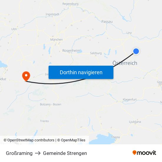 Großraming to Gemeinde Strengen map