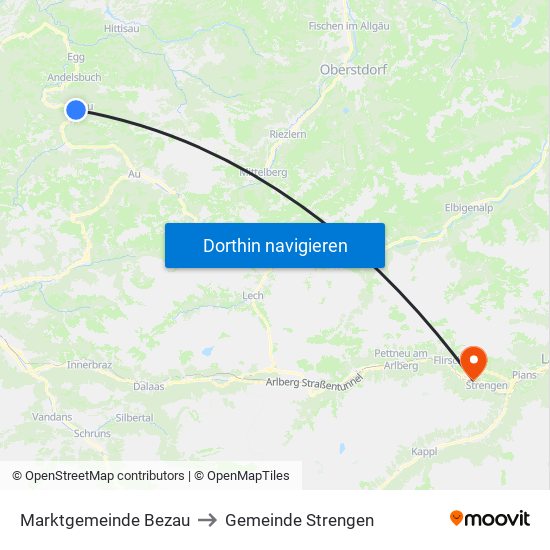 Marktgemeinde Bezau to Gemeinde Strengen map