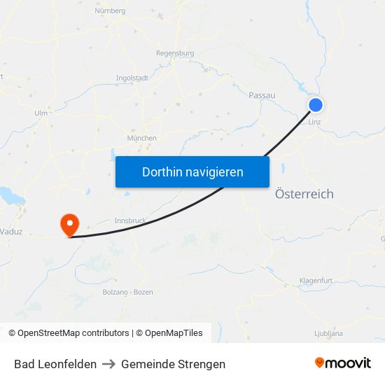 Bad Leonfelden to Gemeinde Strengen map