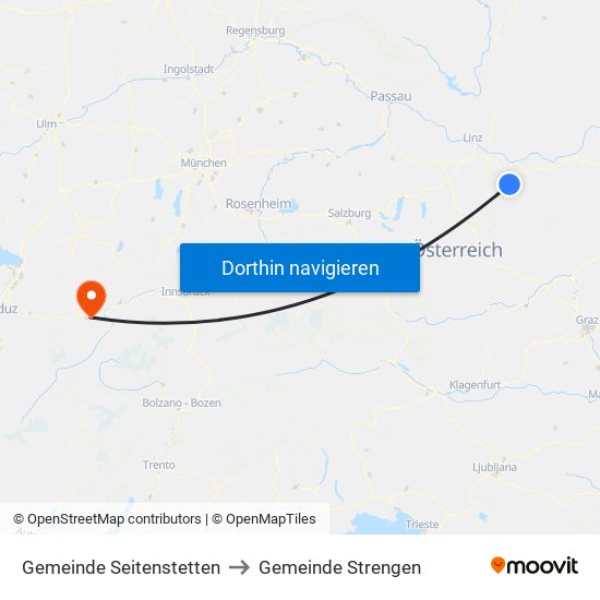 Gemeinde Seitenstetten to Gemeinde Strengen map