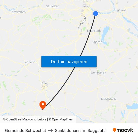 Gemeinde Schwechat to Sankt Johann Im Saggautal map