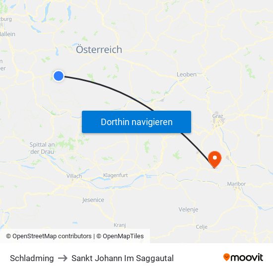 Schladming to Sankt Johann Im Saggautal map