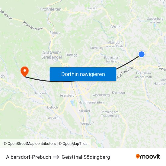 Albersdorf-Prebuch to Geistthal-Södingberg map