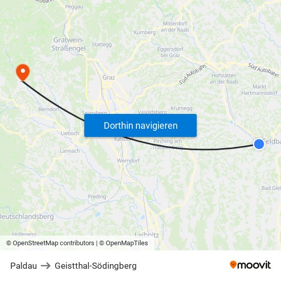 Paldau to Geistthal-Södingberg map