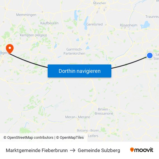 Marktgemeinde Fieberbrunn to Gemeinde Sulzberg map
