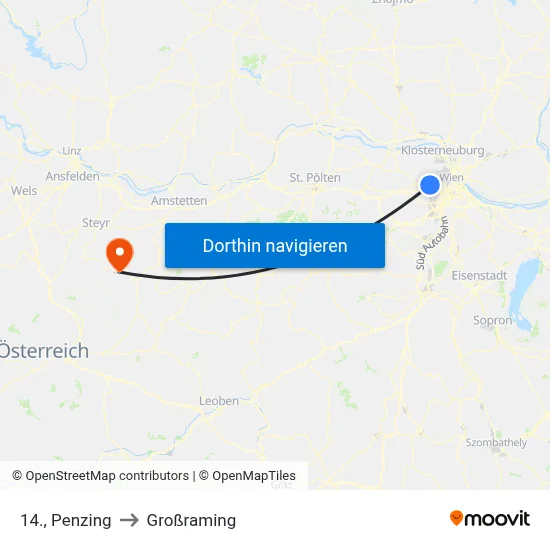 14., Penzing to Großraming map