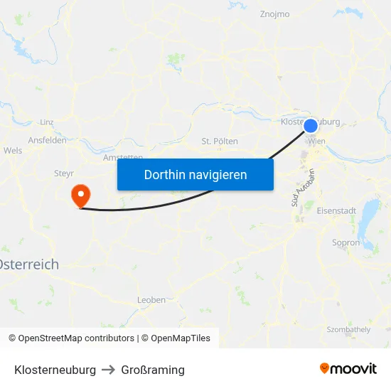 Klosterneuburg to Großraming map