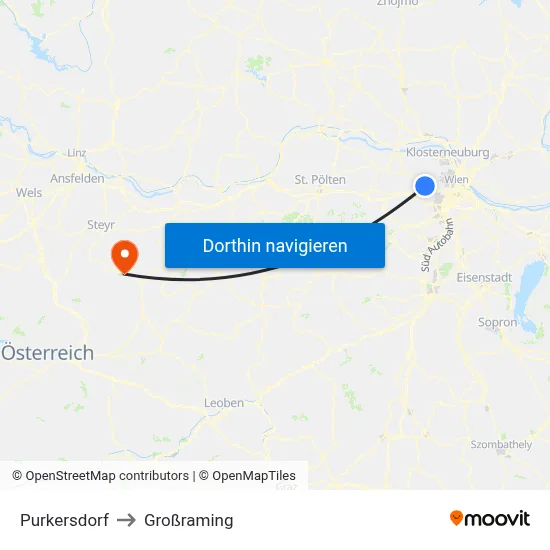 Purkersdorf to Großraming map