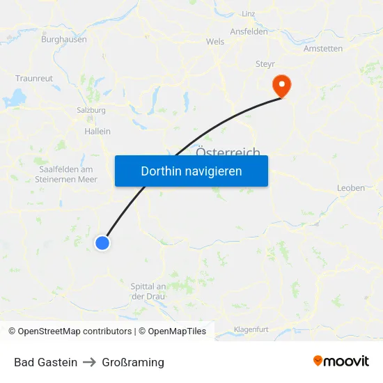 Bad Gastein to Großraming map
