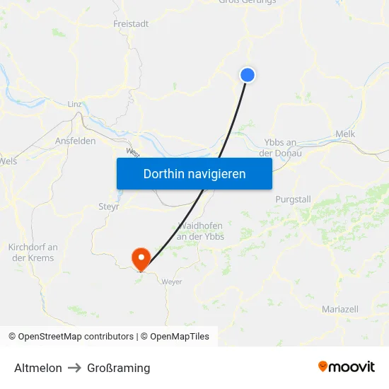 Altmelon to Großraming map