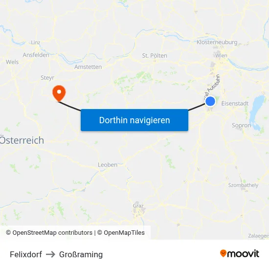 Felixdorf to Großraming map