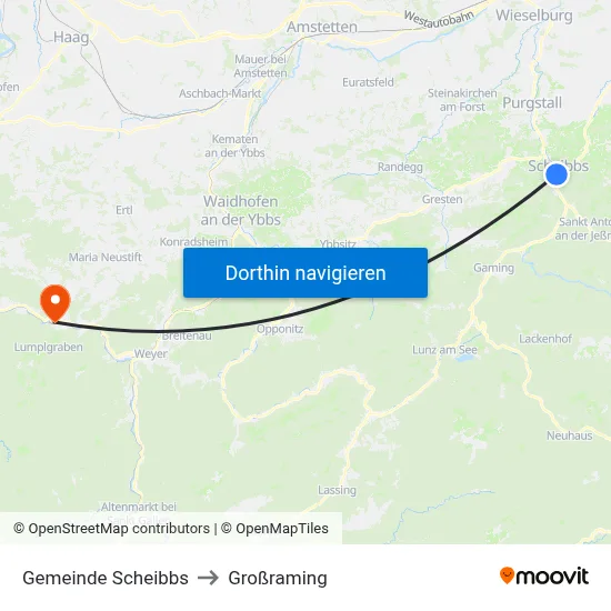 Gemeinde Scheibbs to Großraming map