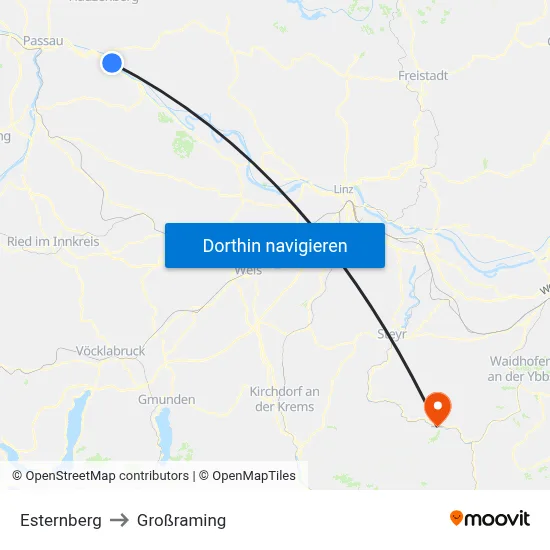 Esternberg to Großraming map
