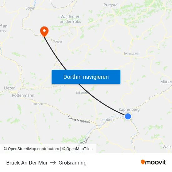 Bruck An Der Mur to Großraming map