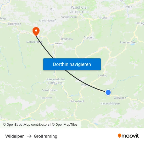 Wildalpen to Großraming map