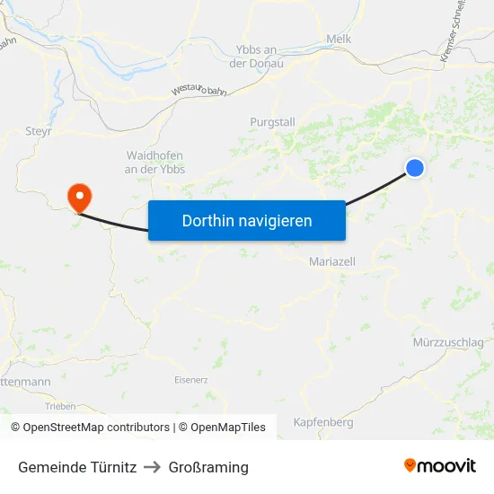 Gemeinde Türnitz to Großraming map