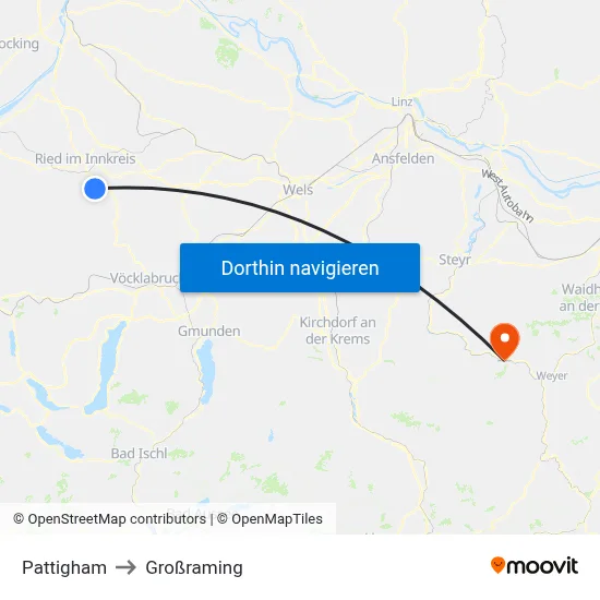 Pattigham to Großraming map