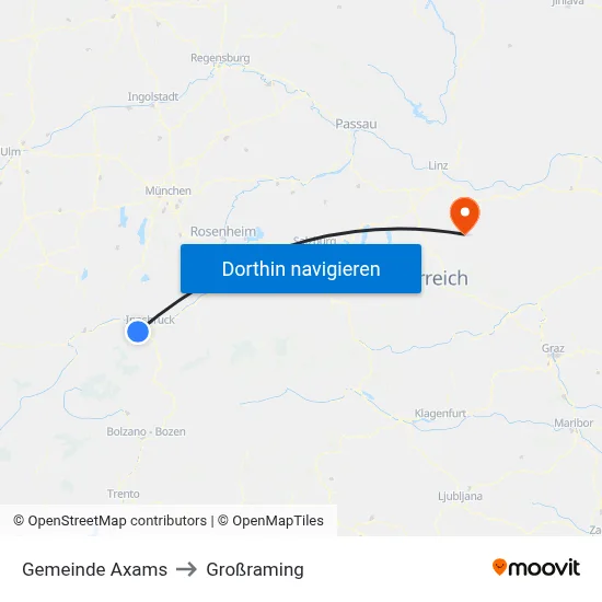 Gemeinde Axams to Großraming map