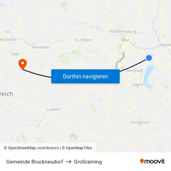 Gemeinde Bruckneudorf to Großraming map