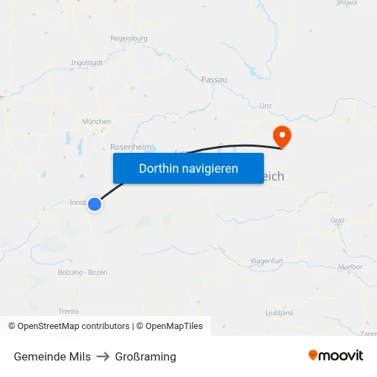 Gemeinde Mils to Großraming map