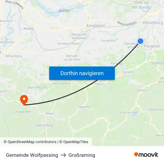 Gemeinde Wolfpassing to Großraming map