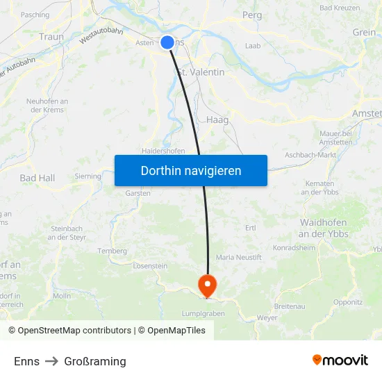 Enns to Großraming map