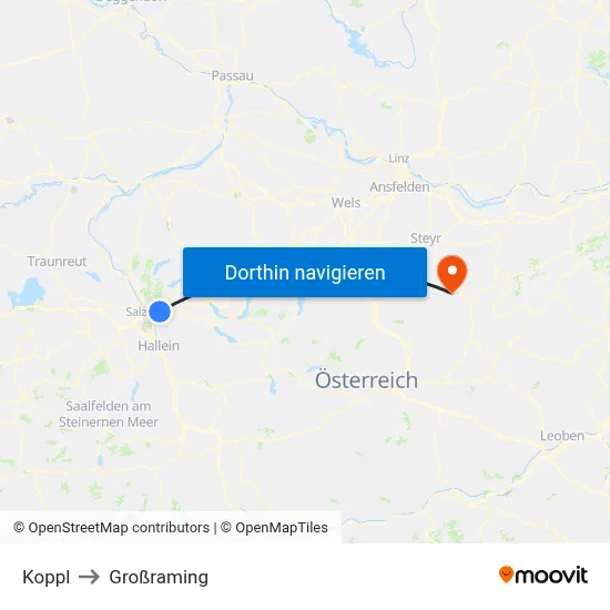 Koppl to Großraming map