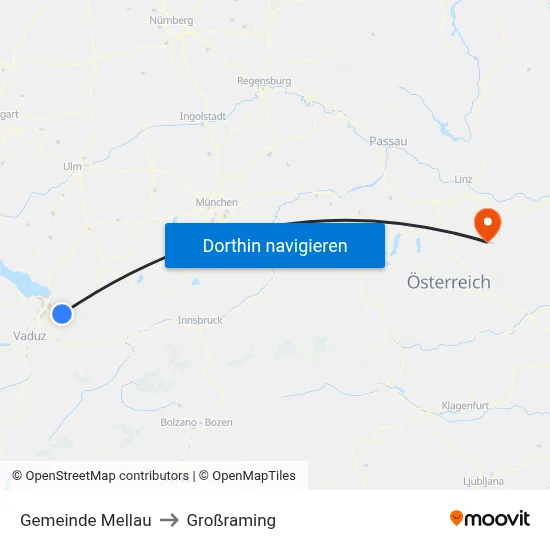 Gemeinde Mellau to Großraming map
