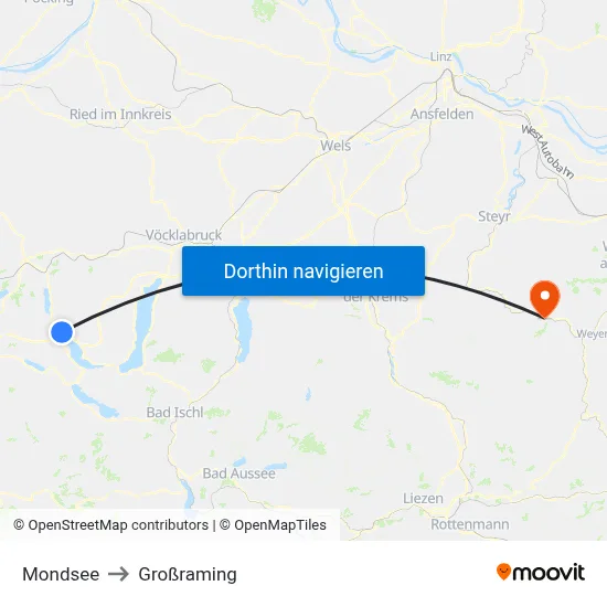 Mondsee to Großraming map