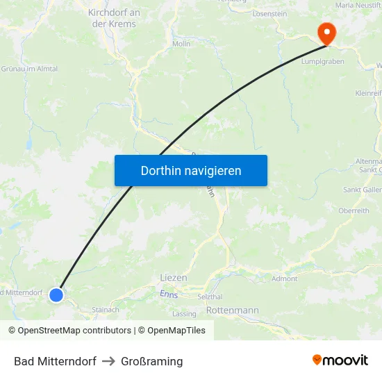 Bad Mitterndorf to Großraming map