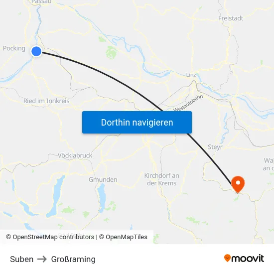 Suben to Großraming map