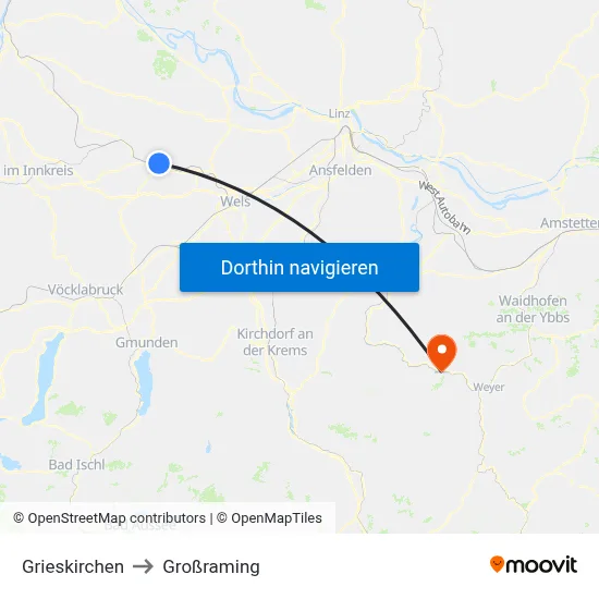 Grieskirchen to Großraming map