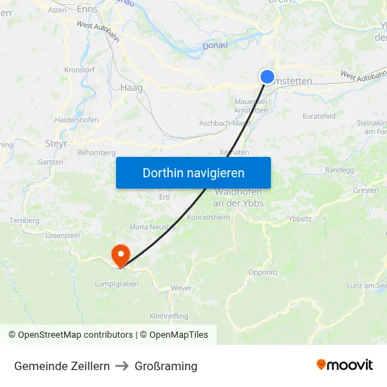 Gemeinde Zeillern to Großraming map