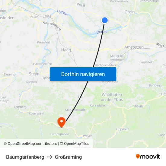Baumgartenberg to Großraming map