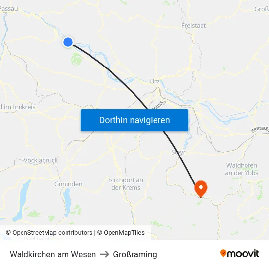 Waldkirchen am Wesen to Großraming map