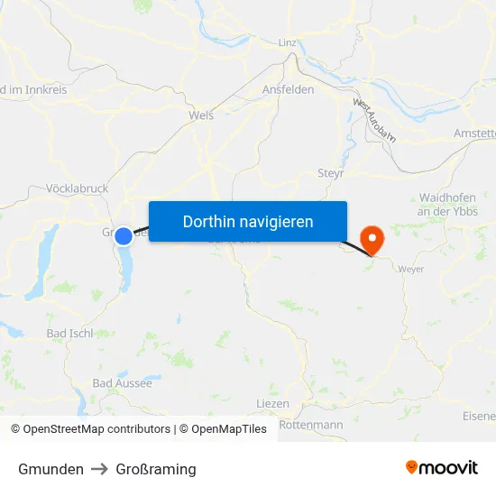 Gmunden to Großraming map