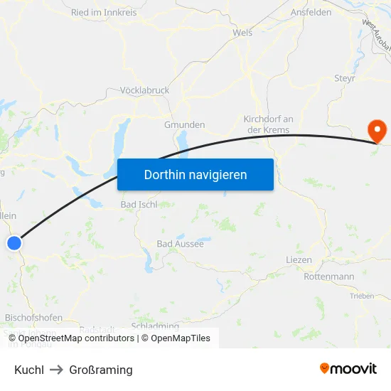 Kuchl to Großraming map