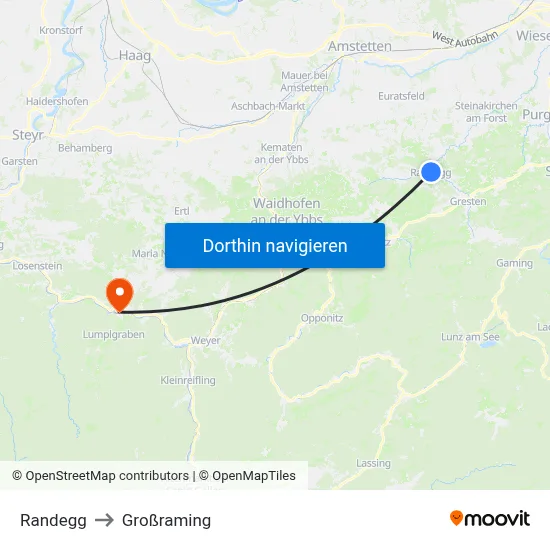 Randegg to Großraming map