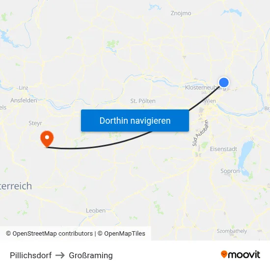 Pillichsdorf to Großraming map