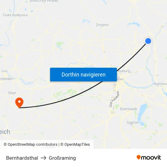 Bernhardsthal to Großraming map