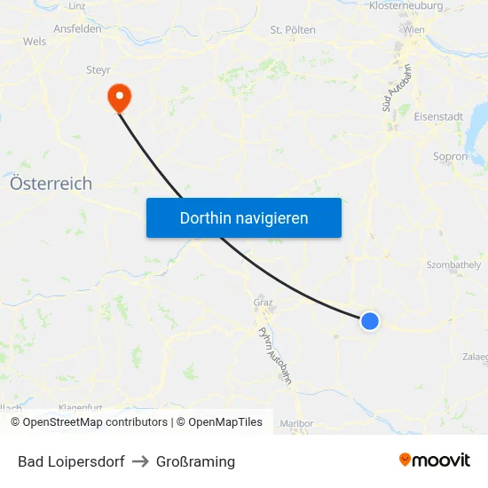 Bad Loipersdorf to Großraming map