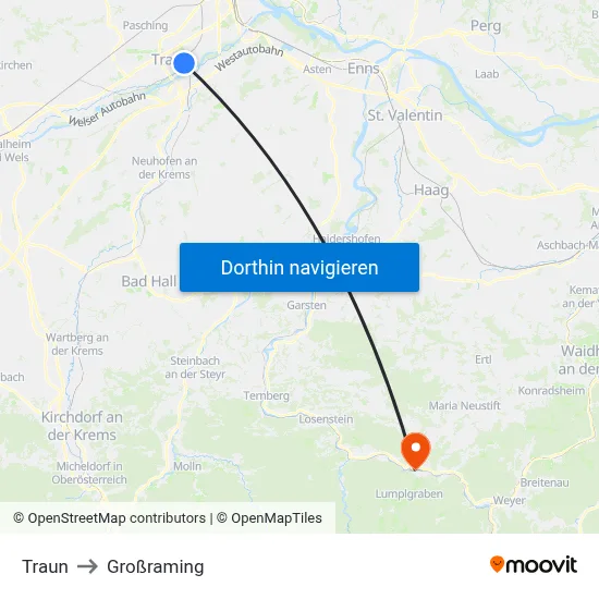 Traun to Großraming map