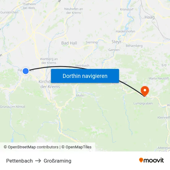 Pettenbach to Großraming map